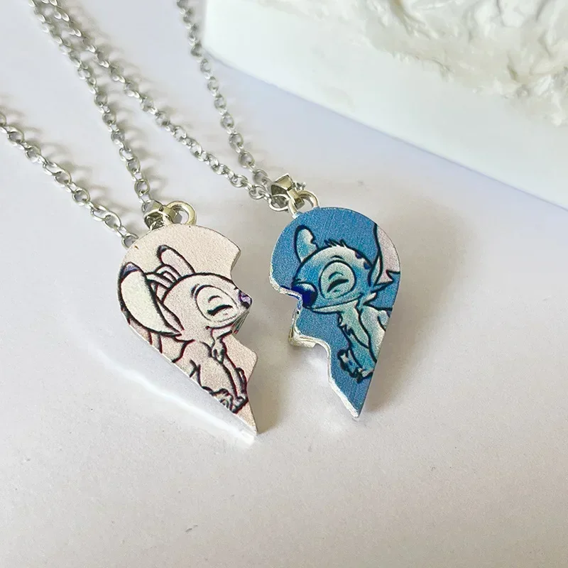 Collares de Stitch para parejas, colgantes de Disney, accesorios de joyería de Anime, collar de corazón, cadenas de suéter, regalos de cumpleaños para niñas y niños