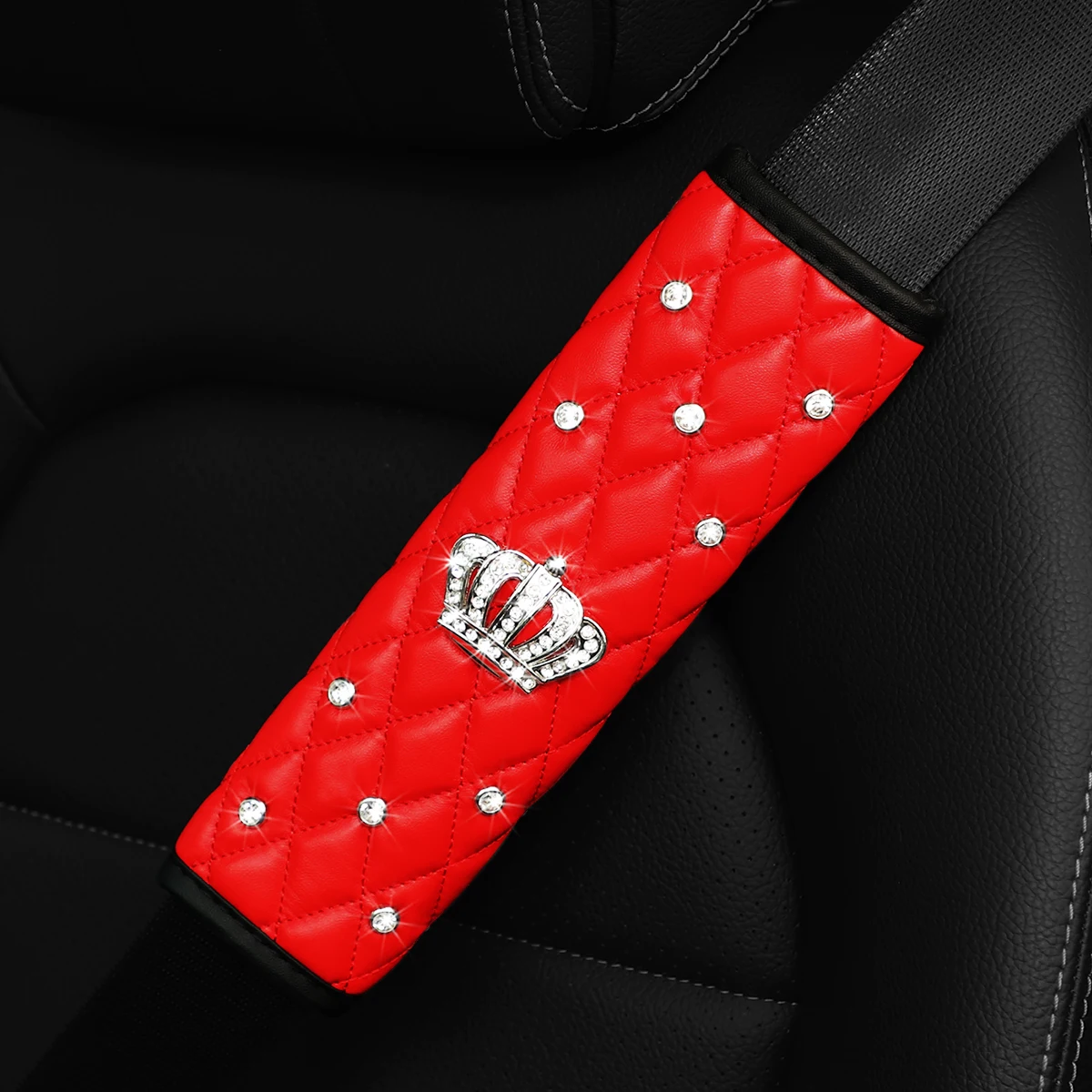 A skin feeling PU sheepskin embroidered crown diamond artificial stone car shoulder guard seat belt automotive supplies