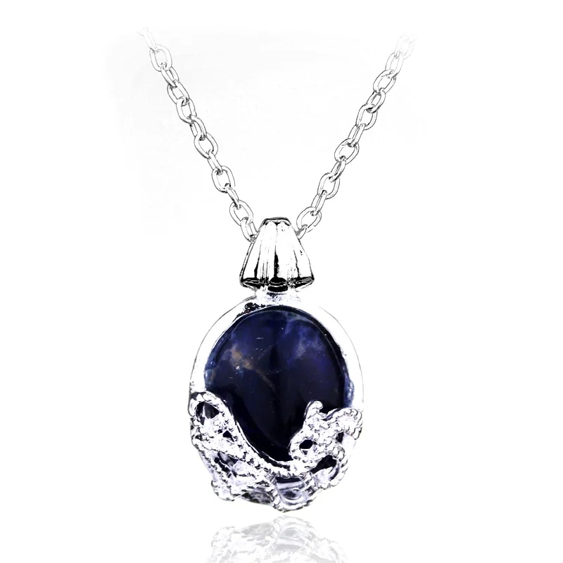 Movie The Vampire Diaries Necklace Cosplay Series Fashion Vintage Style Blue Oval Crystal Pendant Jewelry for Women Christmas Pa