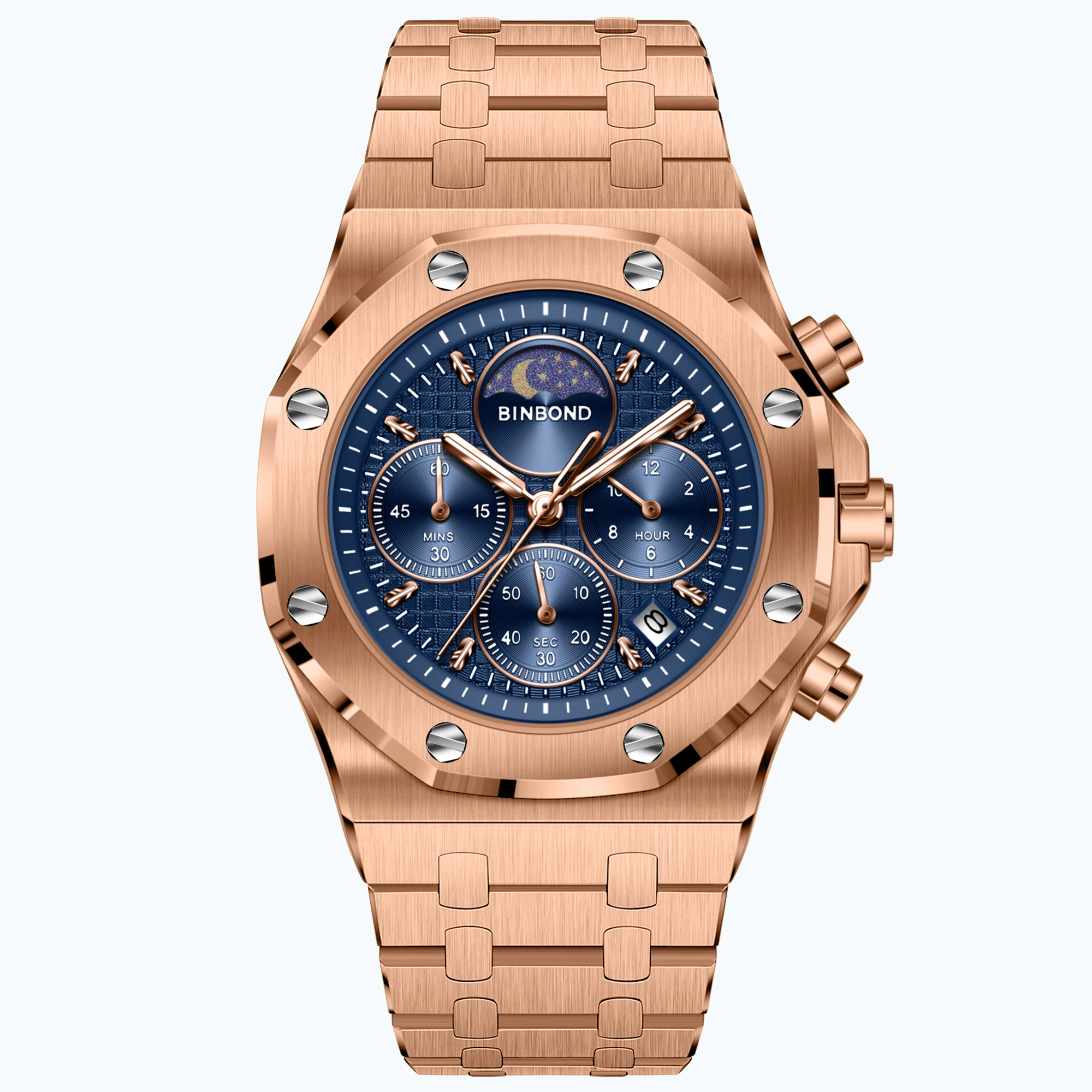 BINBOND Luxus Reloj Original Chronograph Quarzuhren für Herren Leuchtend Wasserdicht Edelstahl Automatisches Datum Tag & Nacht