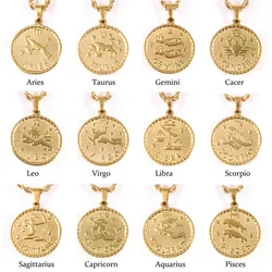 Hot Sale New 316L Stainless Steel Plated Gold 12 Zodiac Signs Round Pendant Necklace Fashion Gift Jewelry For Men and Women