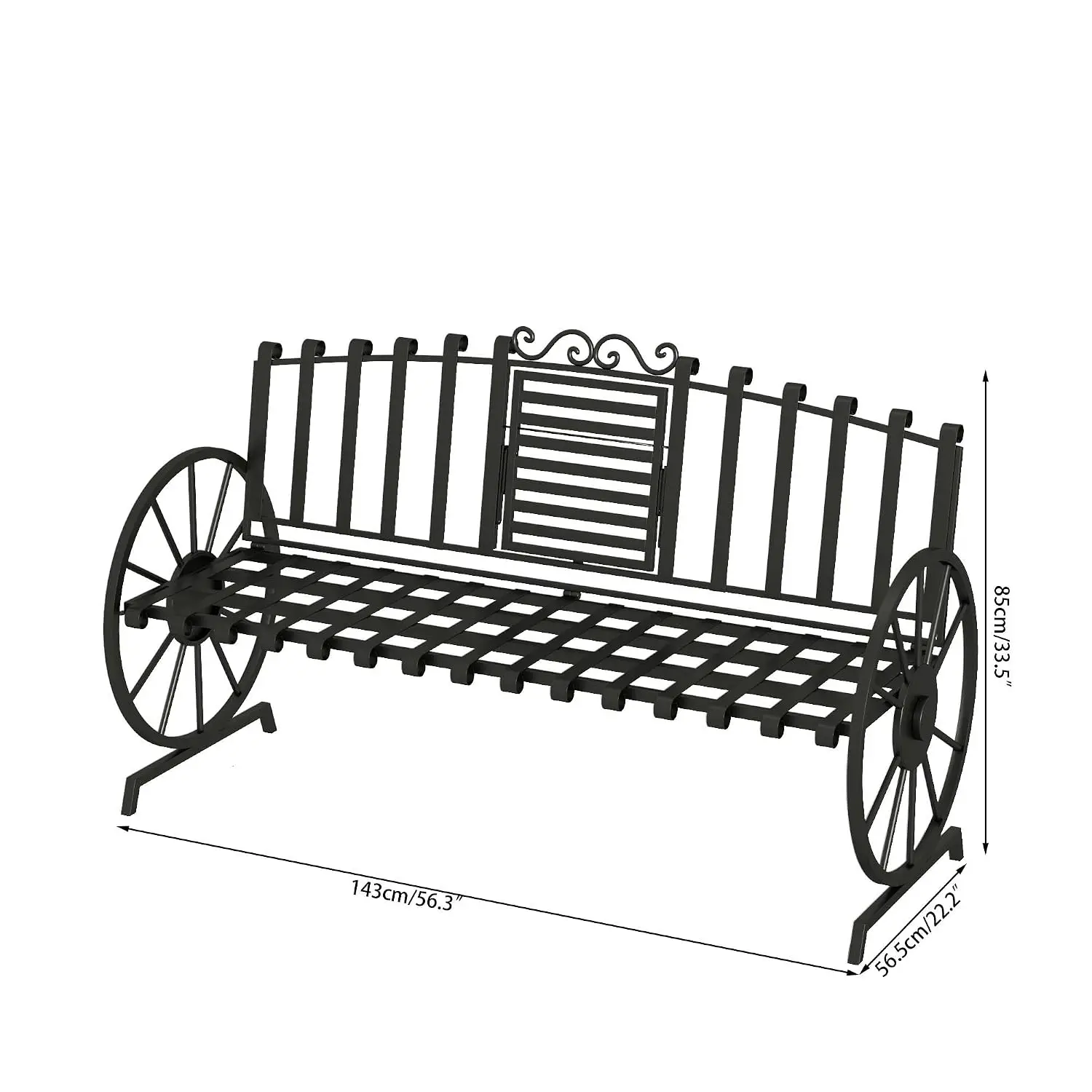 Outdoor Bench Patio Outdoor Garden Bench with Built-in Table, Wagon Wheel Arms, 3 People Outdoor Bench Garden Bench, Customized