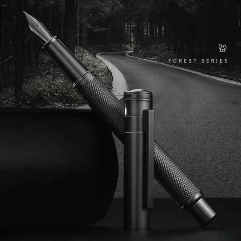 Hongdian 1850 Black Forest Fountain Pen Metal Titanium Black EF/F/Bent Nib Beautiful Tree Texture Writing  Pen Office Business