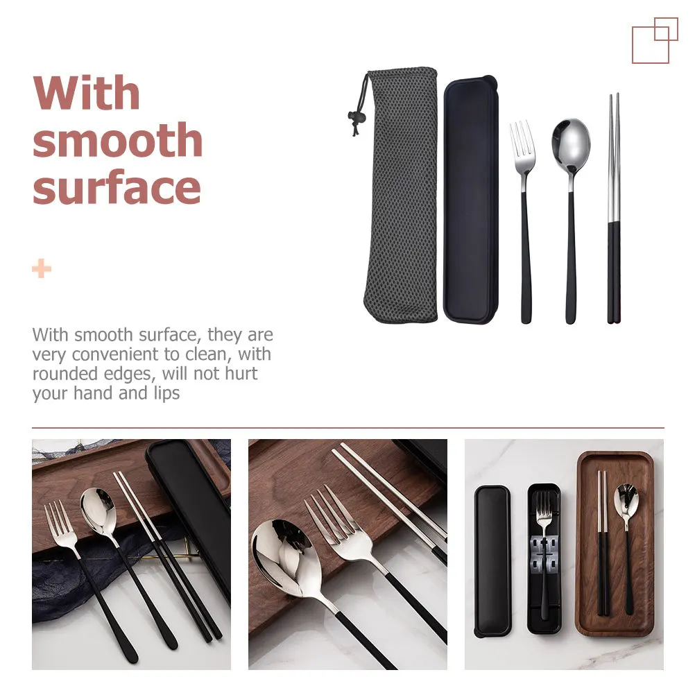 

1Set Stainless Steel Tableware Kit Travel Cutlery Kit Portable Fork Spoon Chopstick Set Lightweight Outdoor Camping Picnic