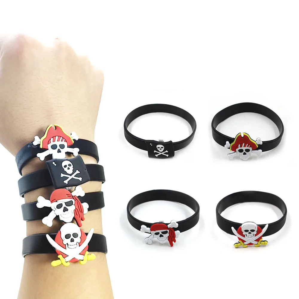 4pcs Pirate Party Supplies Favors Pirate Bracelets Rings Wristband Kids Birthday Party Gift Pirate Party Favors Decor Bag Filler