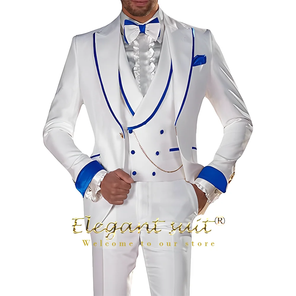 Herren Hochzeits anzug 3-teiliges Set (Jacken hose Weste) Custom Slim Fit Smoking Zweireiher Weste Peak Revers Ball Dinner Anzug