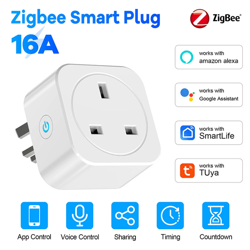 Zigbee Smart Plug UK Standard 16A/20A Energy Monitoring Timer Remote Control Work With Alexa Google Assistant Voice Control