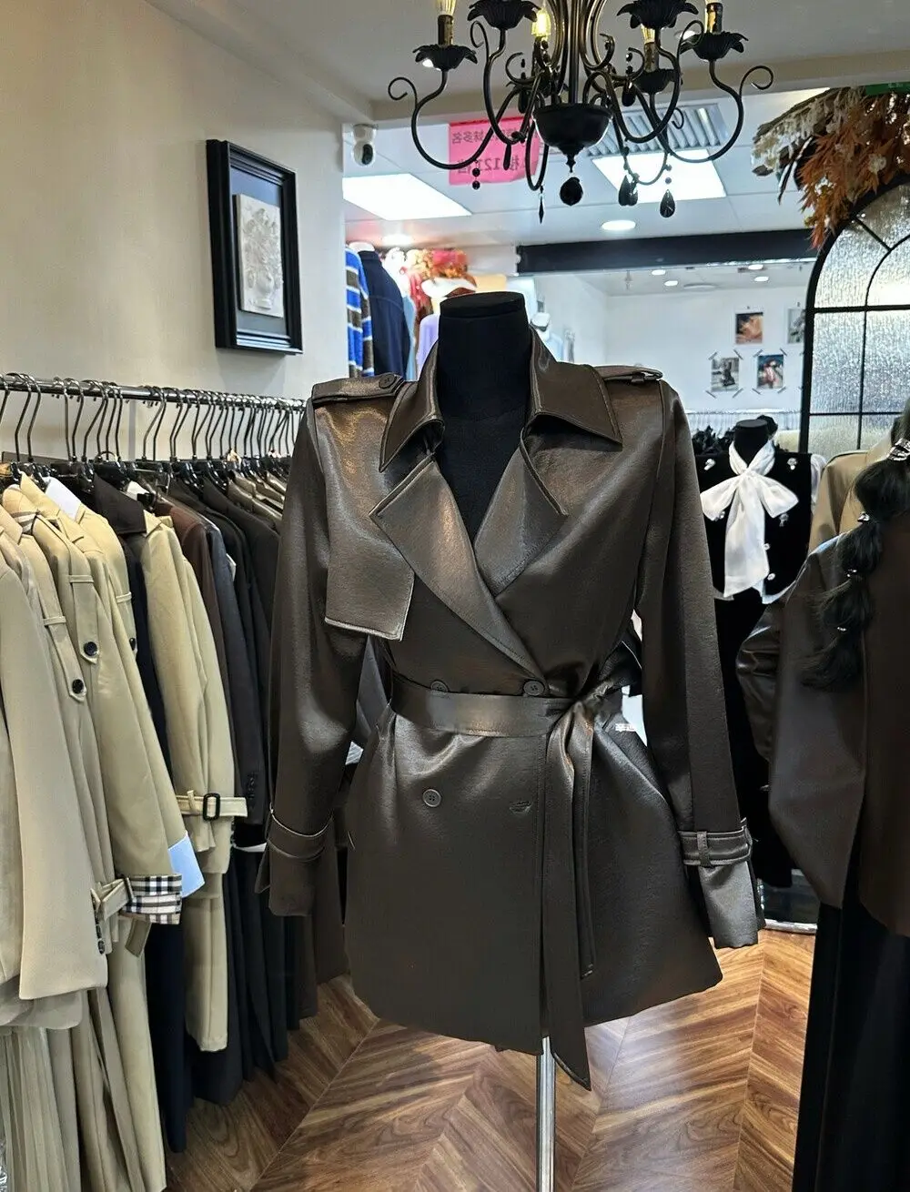 BJTZ 2025 Autumn Winter Women’s Short Belted Trench Coat Pearlescent Satin Tie-Waist Chic Office Luxe Outerwear Jacket