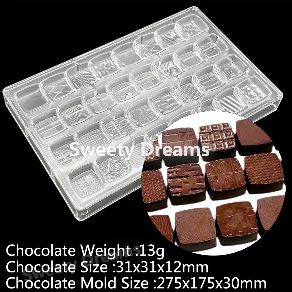 16 Styles Square Polycarbonate Chocolate Mold  Sweets BonBon Cake Chocolates Bar Moulds Form Baking Pastry Confectionery Tools