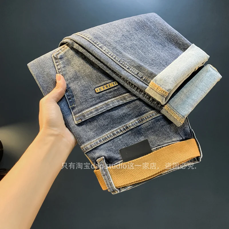 Autumn men's jeans 2024 new high-end quality comfortable stretch slim harem pants slant pockets denim trousers