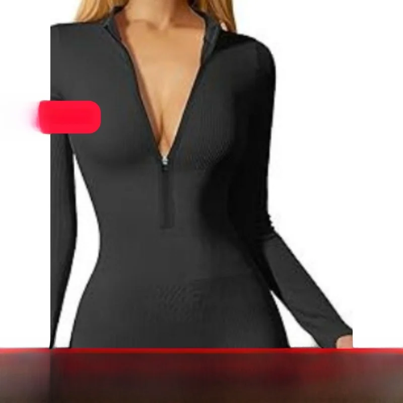 

Женский длинный комбинезон в рубчик Spor с молнией спереди, полиэфирная ткань, тонкие длинные брюки со средней талией