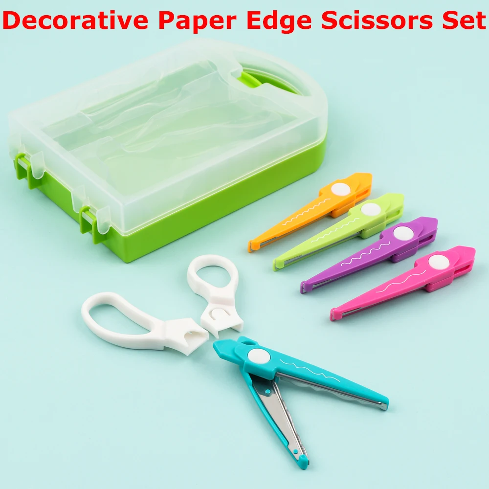 2024 New Diy Handmade Replaceable Pattern Scissors Set Zig Zag Wavy Decorative Edges with Box for Diy Scrapbooking Card Crafts