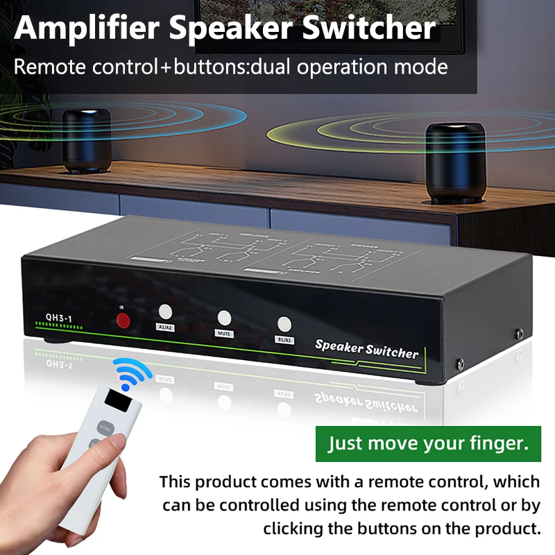 High Power Amplifier Speaker Switcher 1-in-2 or 2-in 1-Out Remote Control + Buttons Dual Operation Mode XLR Audio Switcher