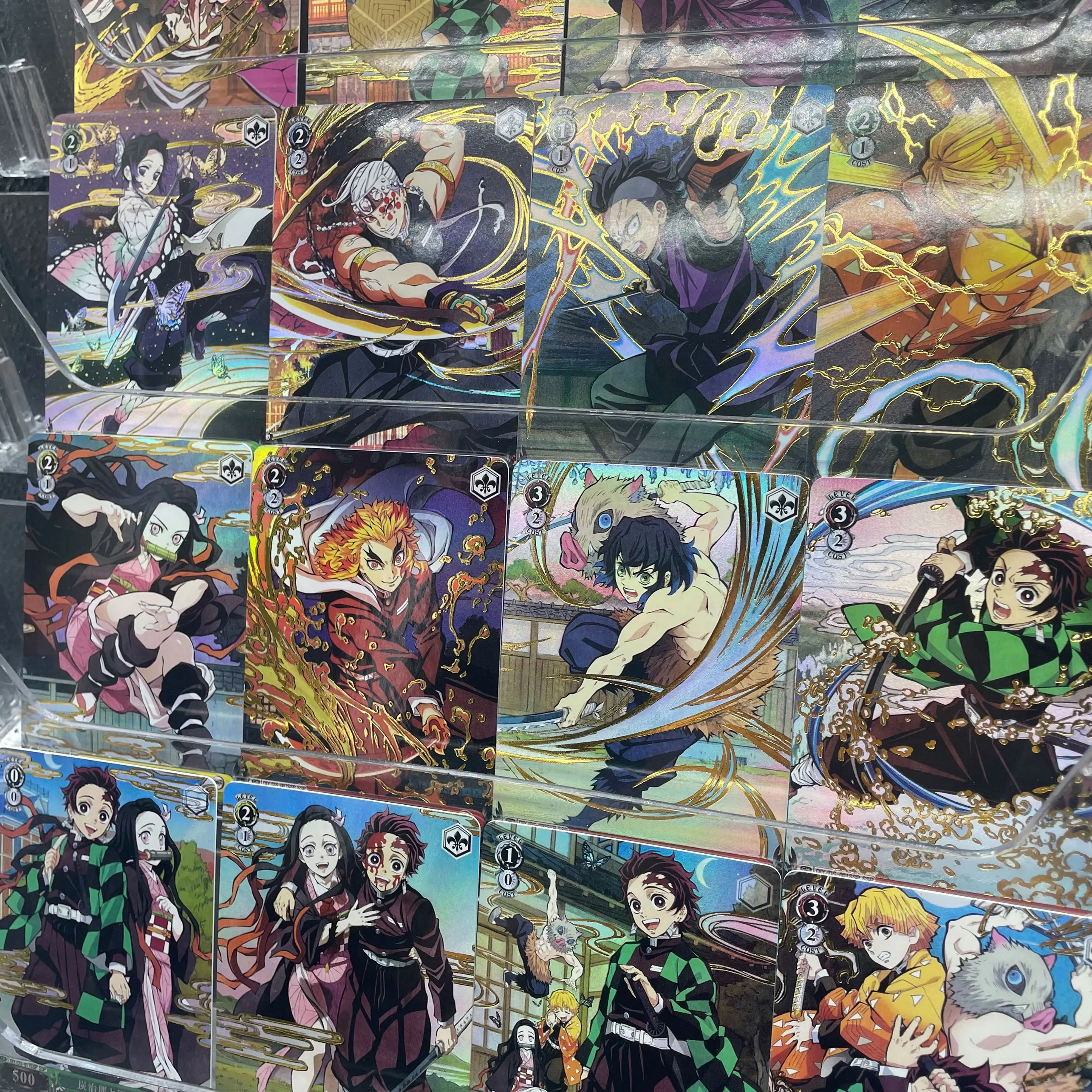 Anime Demon Slayer 22Pcs/Set Collection Flash Card Kamado Tanjirou Kochou Shinobu Diy Coarse Color Series Cartoon Figures Toy