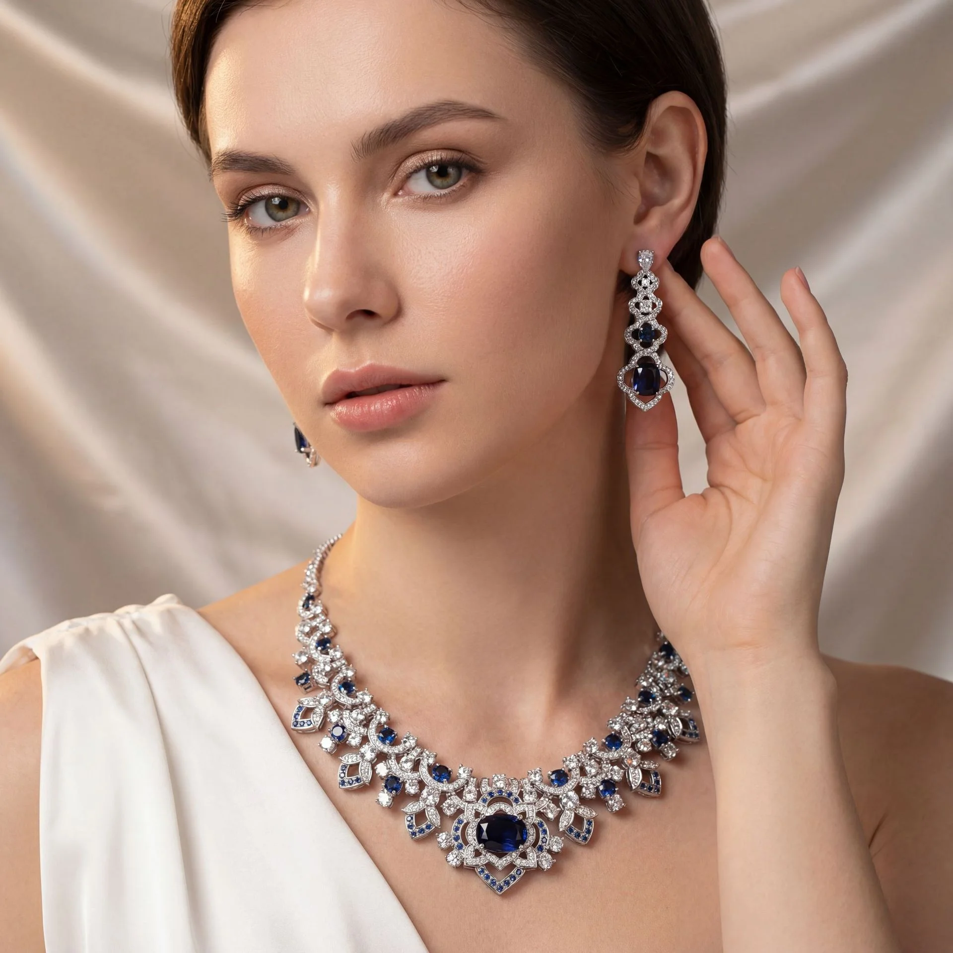 

European Fashion Water Drop Shape High-end Zircon Light Luxury Necklace Stud Earrings Set Women Jewelry Wholesale