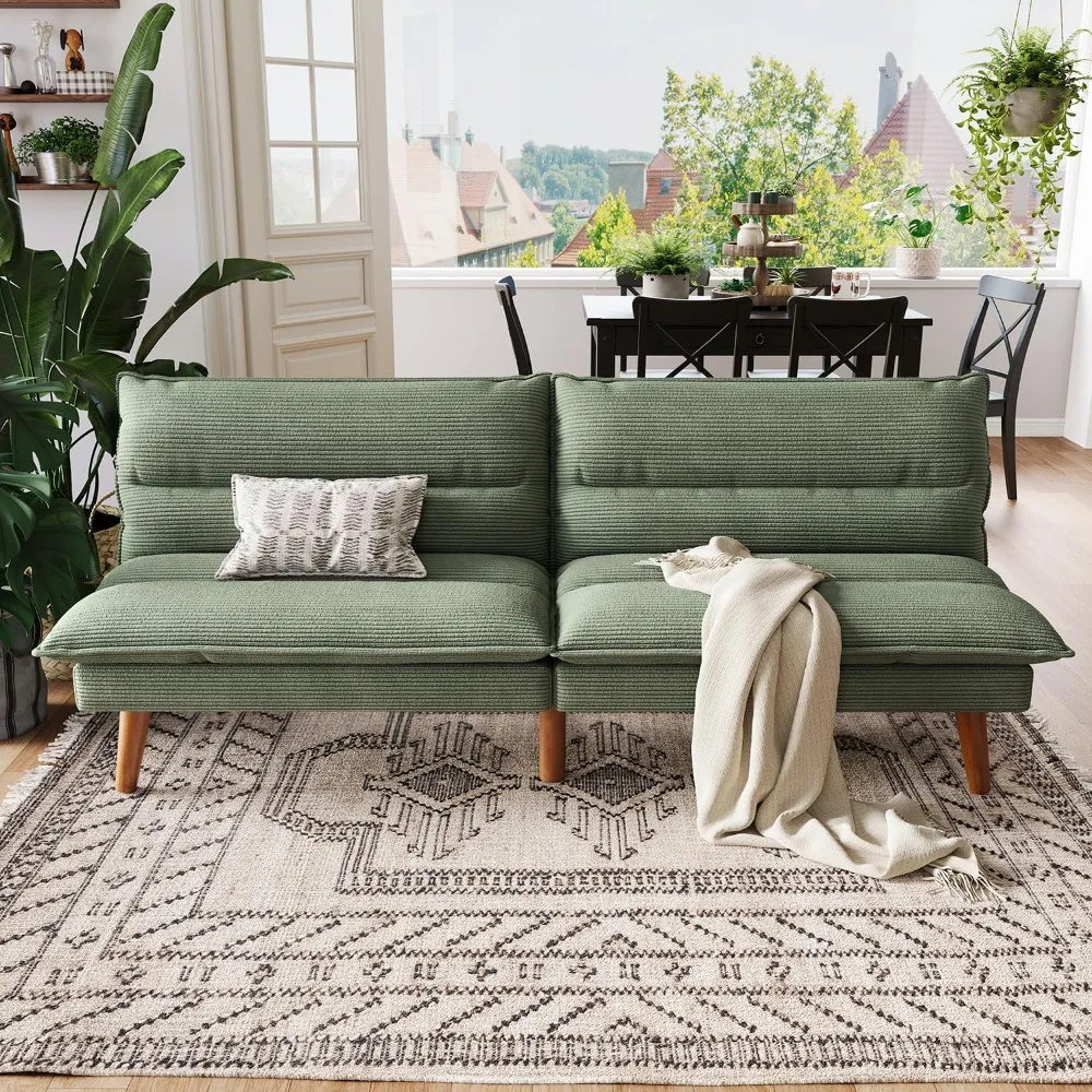 Sofá-cama futon conversível de veludo cotelê com encosto ajustável, sofá-cama pequeno e moderno