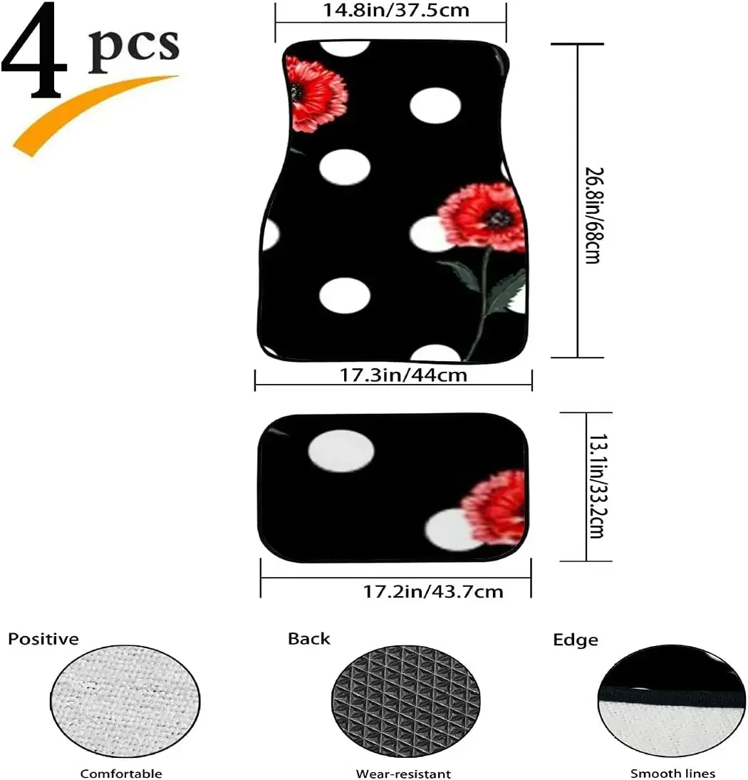 Car Floor Mats Red Blooming Poppy Flowers Print Design Carpet Car SUV Truck Floor Mats 4 Pcs, Car Mats