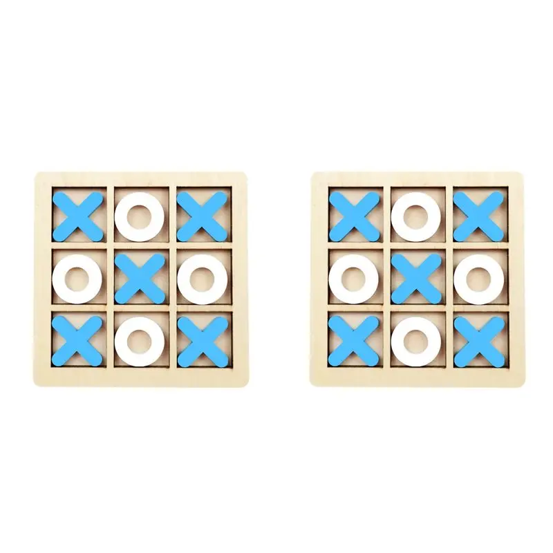 

【БОЛЬШАЯ РАСПРОДАЖА】2 деревянных настольных игры в крестики-нолики, классическая семейная развивающая головоломка для детей, синий+белый цвет