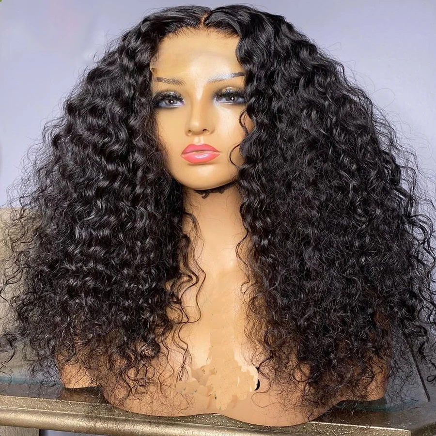 

Soft Natural Black Color Glueless 26“Long 180Density Kinky Curly Lace Front Wig For Women With BabyHair Preplucked Daily Cosplay