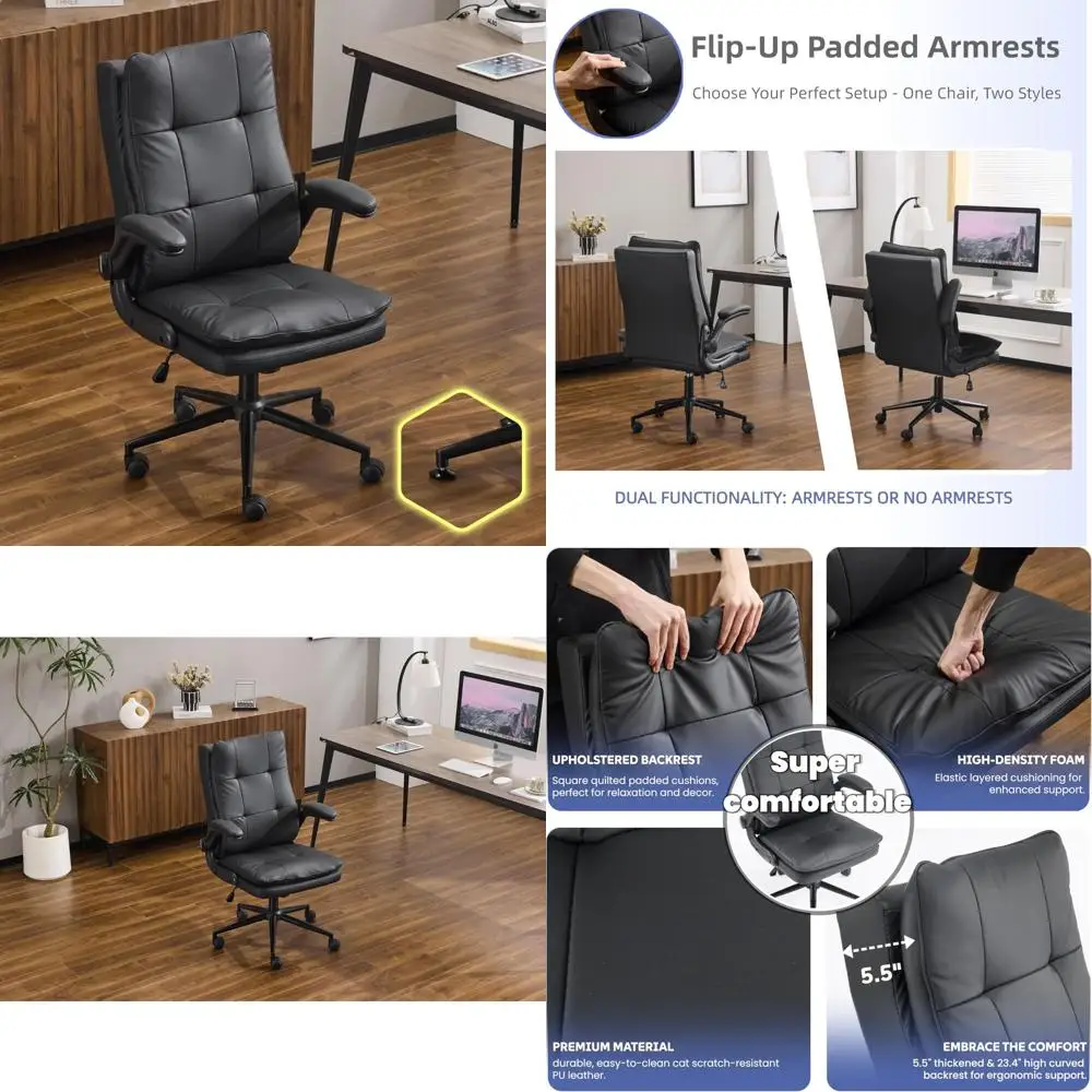 Ergonomic High-Back Leather Office Chair with Adjustable Features and Dual Base, Suitable for Computer Gaming