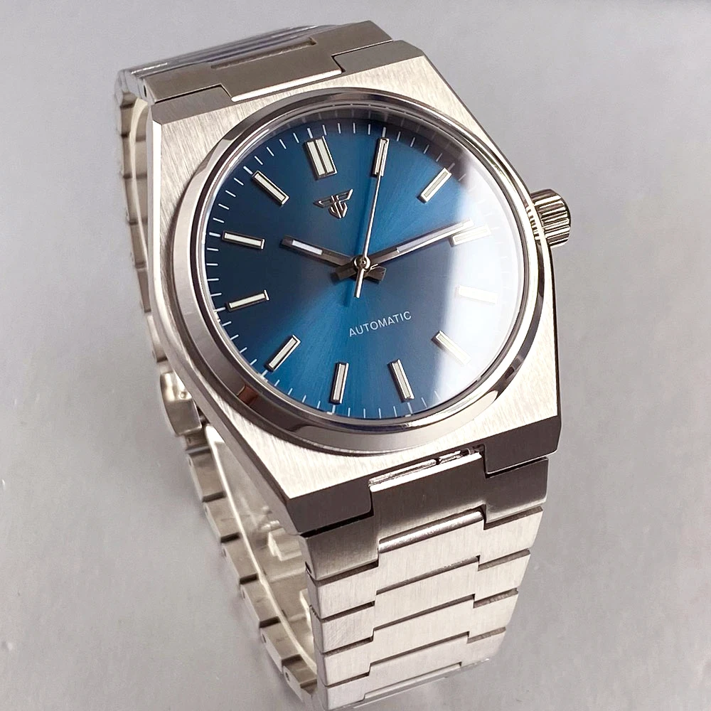 Tandorio 40mm Sapphire Crystal Automatic Men Mechanical Watch 100m Waterproof Japan NH35 Movement Watch Black Blue Silver Dial view 2