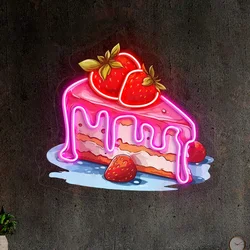 Strawberry Cake Neon Sign UV Printing Sweet Cake Neon Sign Business Neon Sign Dessert Shop Decor Home Kids Room Wall Decor