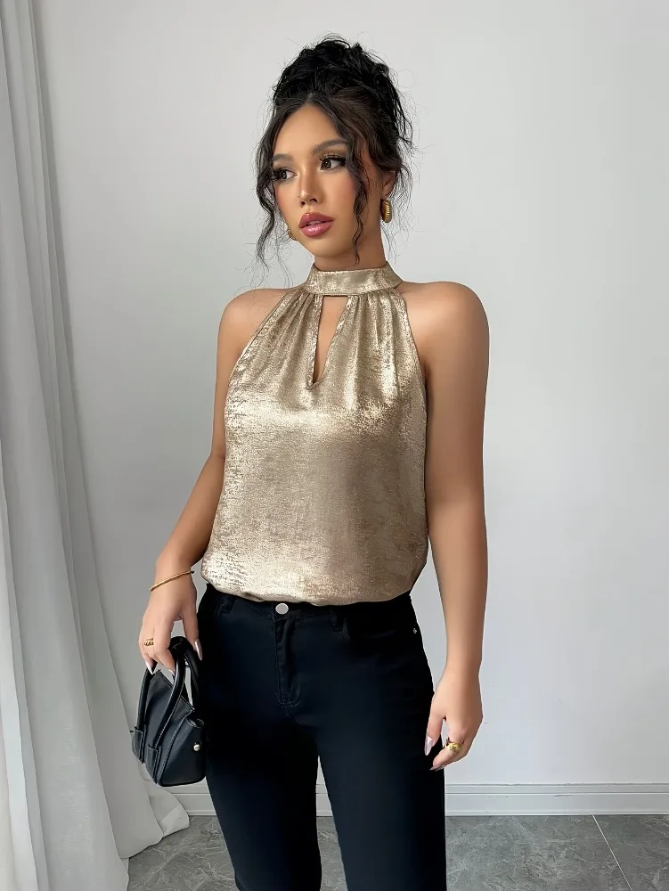 Chemisier Femme Doré Brillant - Blouse Off Shoulder avis et prix