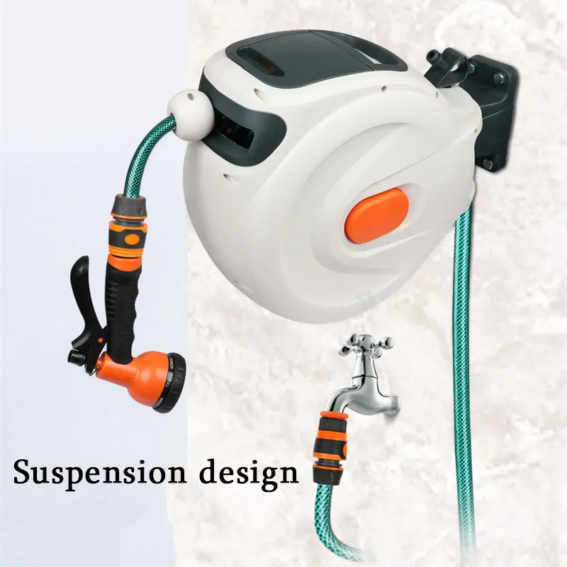 10/20m Automatic Rewind Hose Reel with 7 Pattern Hose Nozzle Water Hose Reel Slow Return System for Car Garden