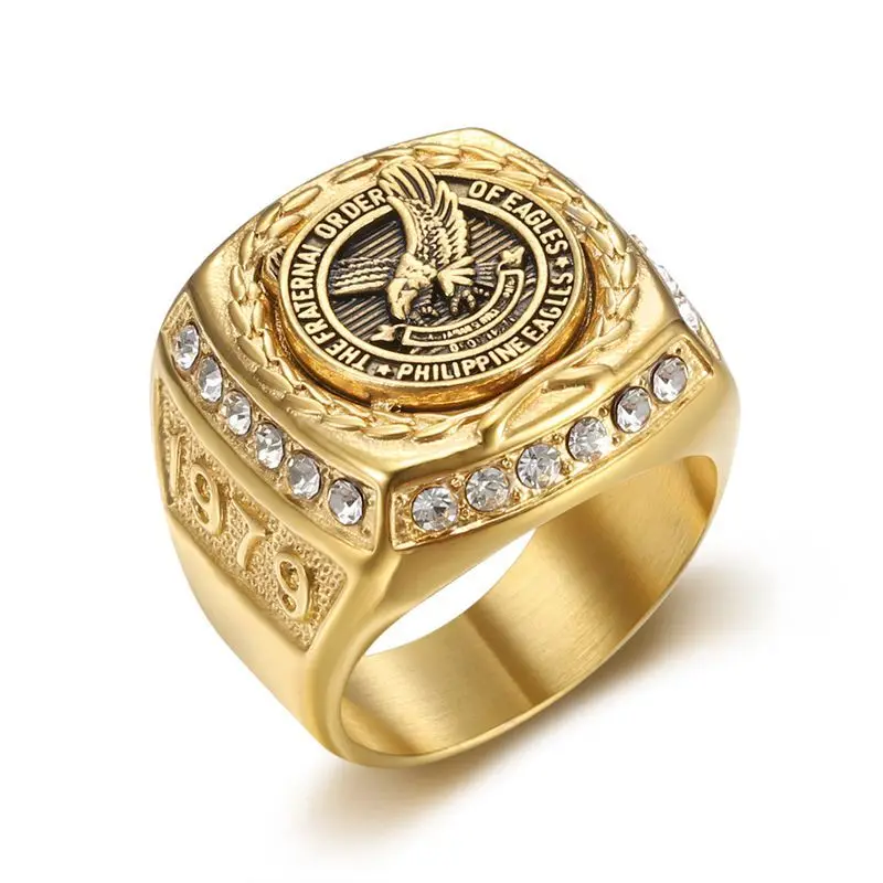 Hip Hip Bling Iced Out Stainless Steel The Fraternal Order of Eagle Rings Philippine Eagle Ring for Men Rapper Jewelry Size 7-13