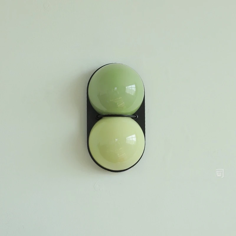 Double Headed Glass Sphere Wall Lamp French Cream Style LED Wall Sconce Children’s Room Bedroom Bedside Home Decor Light Fixture