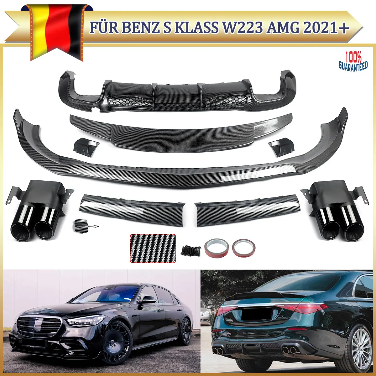 MAGICKIT For Mercedes-Benz E Class W213 Sedan 2021-2023 with AMG-Line exterior package Direct Replacement Carbon Fiber Look