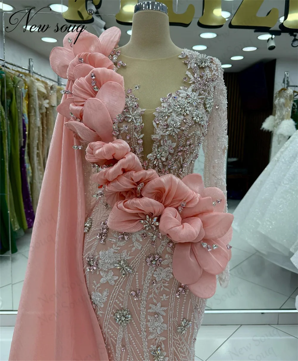 

Розовые вечерние платья с разрезом на одно плечо и рукавами, женское платье для выпускного вечера из бисера, Дубай, свадебные платья, Vestidos De Cóctel, индивидуальный заказ