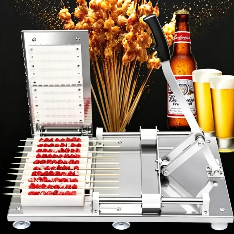

Manual Meat Skewer Machine, Stainless Steel Commercial Kebab Maker for BBQ, Lamb/Beef/Chicken Skewering Tool