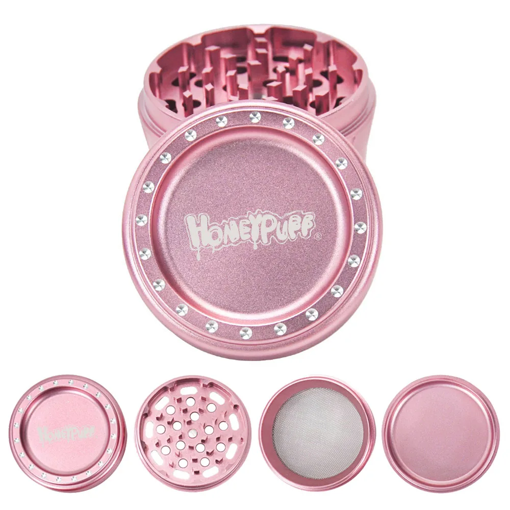 

HONEYPUFF Aluminum Herb Molinillo 63 MM 4 Layers Drum Style Metal Grinders Spice Crusher Accesorios para fumadores