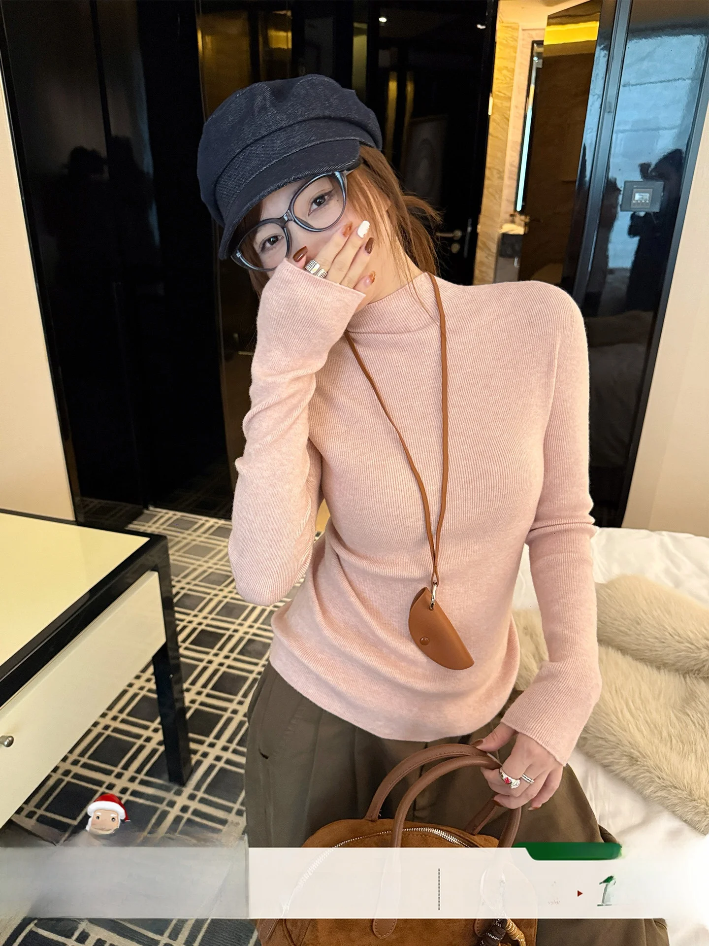 

Pink Base Layer irt Women's f High Collar Sl Knitted Sweater Inner Wear Commute Sle Soft Fabric Long Sve