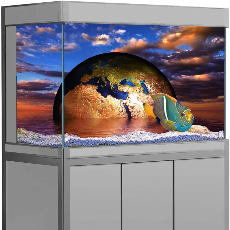 Adhesivo de fondo de acuario, póster de planeta de Color, decoración de pecera, papel tapiz autoadhesivo, fondo 3d