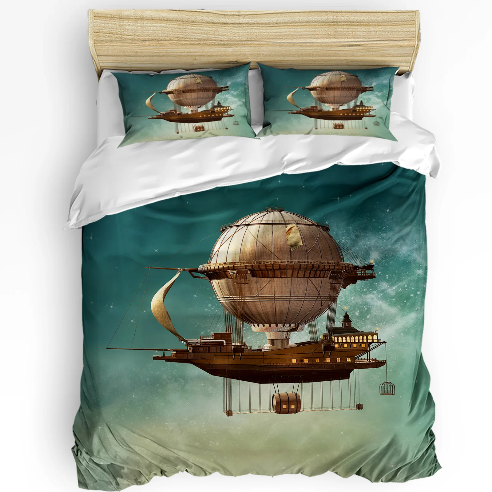 

Steam Airship Ship Vintage Starry Sky Bedding Set 3pcs Duvet Cover Pillowcase Kids Adult Quilt Cover Double Bed Set Home Textile