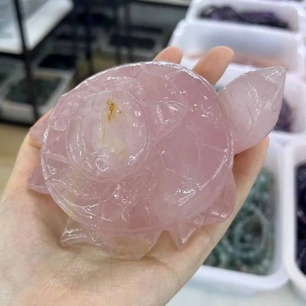 1PC Natural Quartz rose quartz Sea Turtle Statue Healing Crystal Reiki Lucky Figurine Home Decoration Animal Carving
