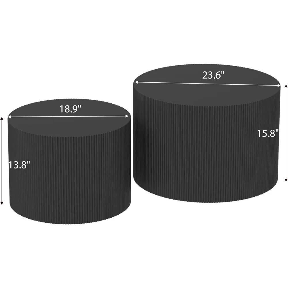 Tavolino rotondo nero set di 2, tavolini da caffè moderni impilabili in legno per soggiorno, tavolini circolari senza montaggio richiesto