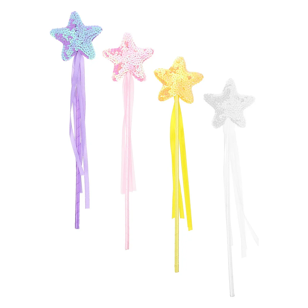 

4pcs Fairy Star Wand For Girls Sequin Fairy Sticks Lightweight For Cosplay Party Decorations Children Stage