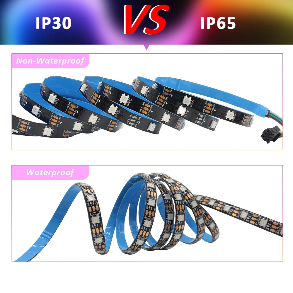 5050 RGB LED Strip Addressable DC 5V 3pin WS2812B IC 60 LEDs/M 30LEDs/M IP30 IP65 Lamp Waterproof Light Tape Chip LED 5M Digital