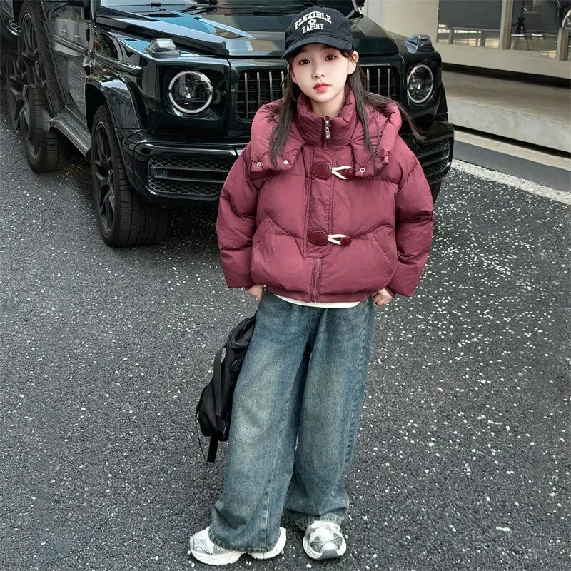 

Hot Kawaii Girl Thicken High Neck Down Cotton Jacket Zip-Up Jacket Student Winter Casual Keep Warm Coat Tops Children's Clothing