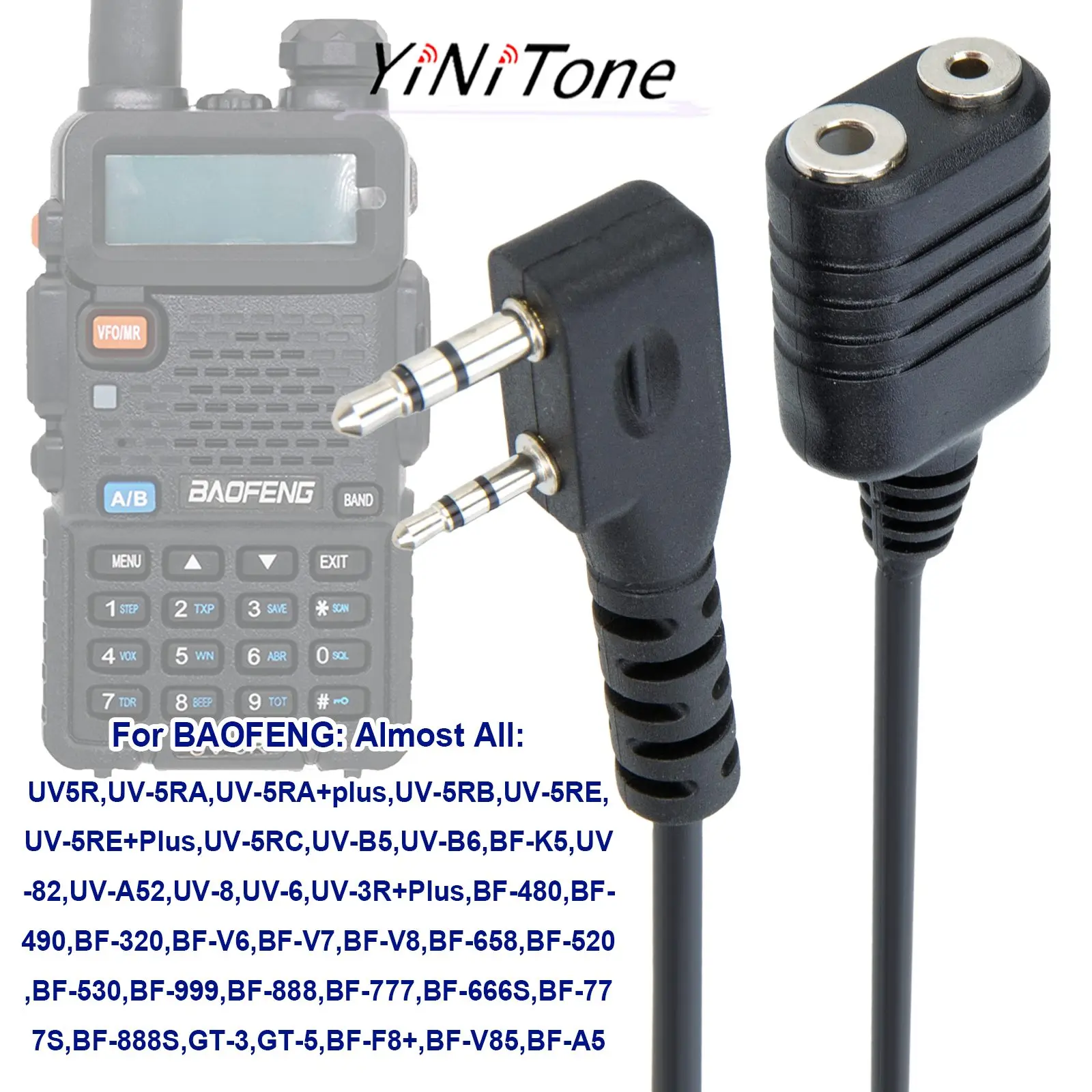 2 Pin Speaker Mic Headset Extension Cord for Kenwood BaoFeng UV-5R BF-888s Walkie Talkie Earpiece K type Extend Cable