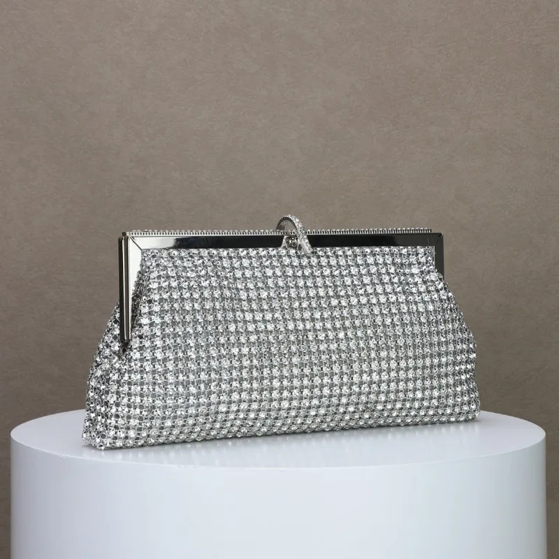 2026 Popular Cross-border Temperament Dinner Bag Handmade Rhinestone Button Evening Clutch Bag Banquet Bag Diamond  Handbag New