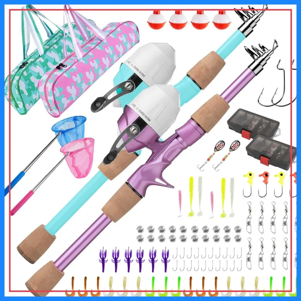 

Portable Telescopic Fishing Pole and Reel Combo Kit with Tackle Box Bag Net, Best for Toddler Youth and Beginners