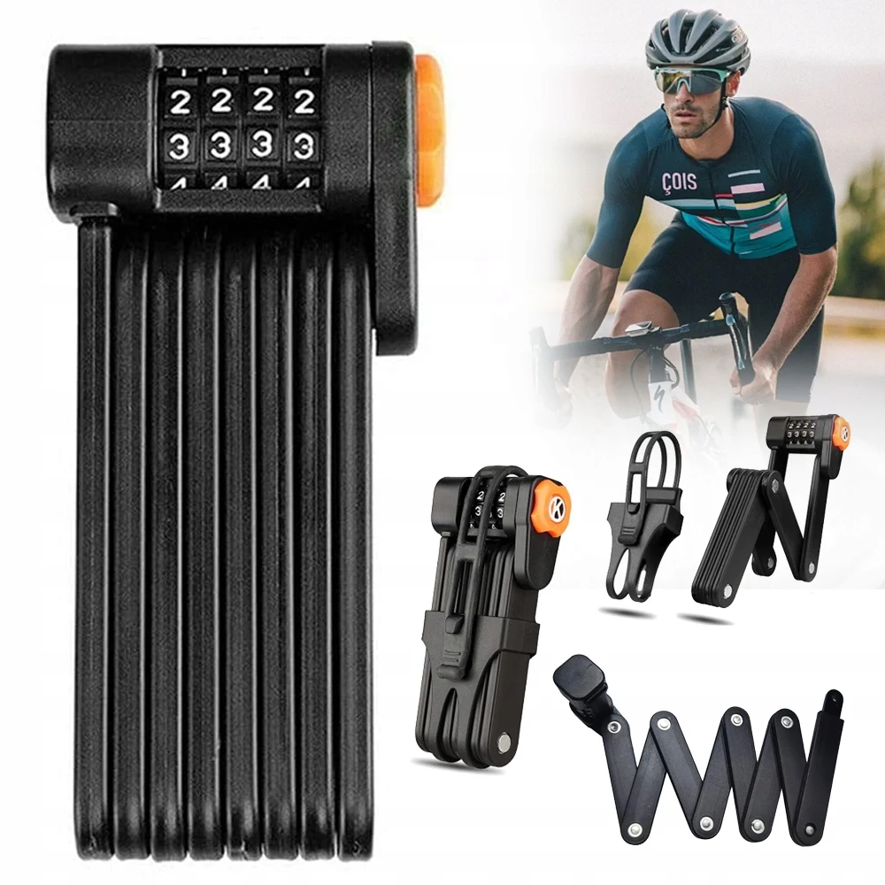 Candado de cadena plegable para bicicleta, candado de combinación de 4 dígitos de alta resistencia, enlaces seguros para bicicletas eléctricas, scooters y patinetes eléctricos, fácil de transportar y
