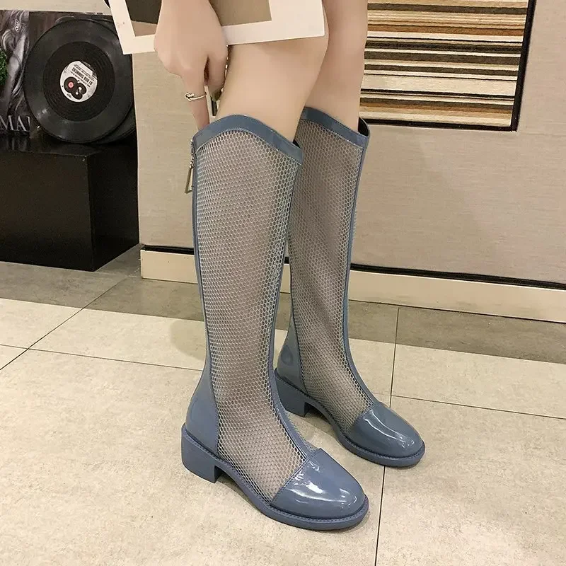 High Boots for Women Fashion Platform Martern Boot Hollow Long Boots Woman Sring Autumn 2022 New Mesh Sexy Knee-length Boots
