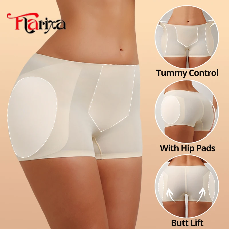 Flarixa, almohadillas para la cadera, bragas moldeadoras, tela de hielo, Control de Abdomen inferior, Boxer, pantalones cortos para mujer, potenciador de glúteos, ropa interior acolchada, transpirable