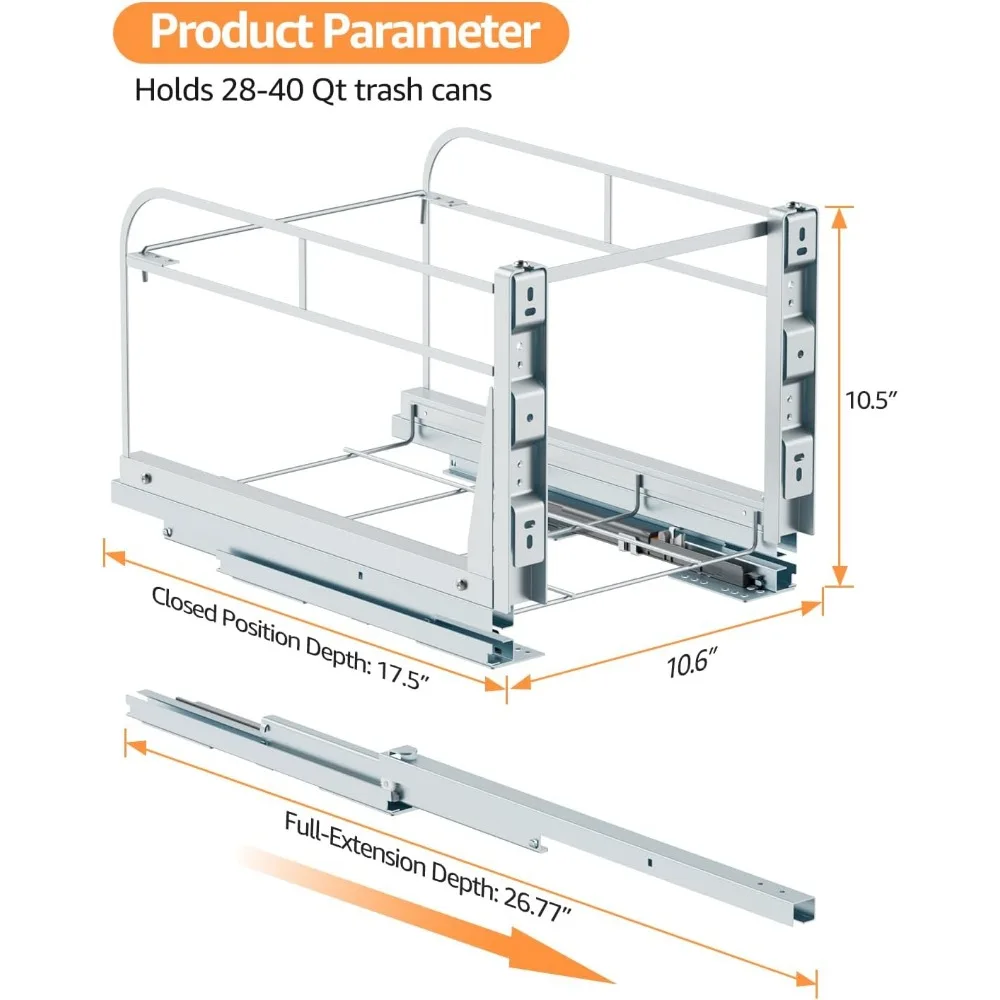 Kit de poubelle sous évier de cuisine robuste avec glissières à fermeture douce, poubelle non incluse, idéal pour le stockage peu encombrant