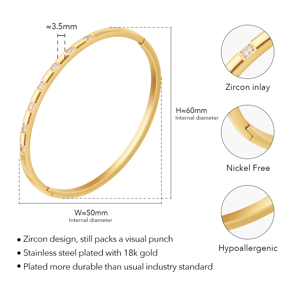 ENFASHION Pulseras Cuff Bangle With Round Zircon For Women 18K Gold Plated Cuff Bracelet Elegant Jewelry Party Gift B2406 B4010
